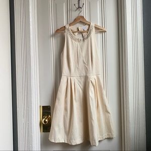 New York & Company Beige Embellished Collar Dress